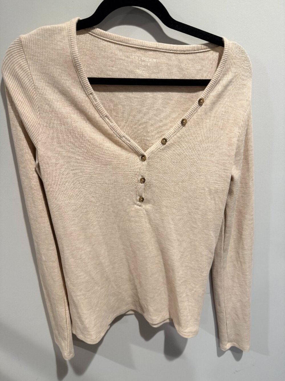 Tan Waffle Knit Henley Long Sleeve